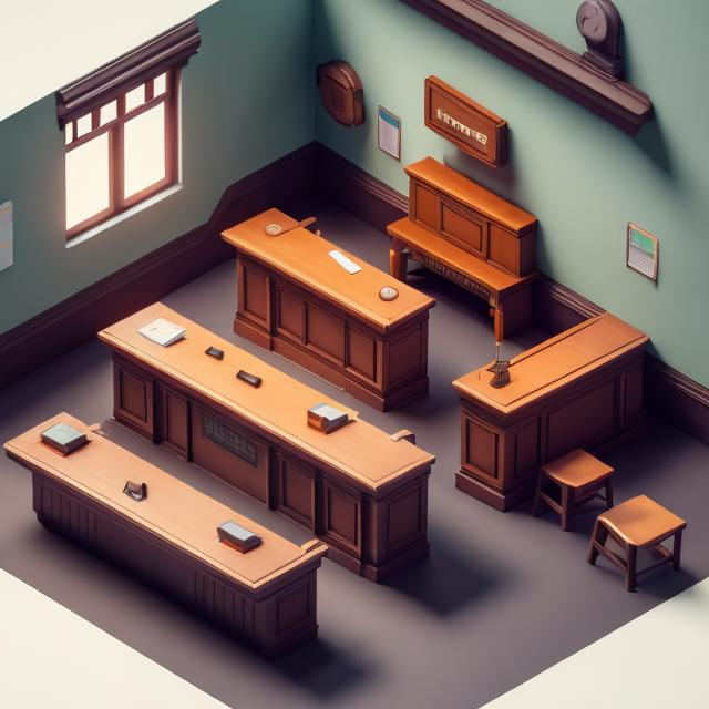 Prompt: Tiny cute isometric courtroom with lot of people, soft smooth lighting, soft colors, soft colors, 100mm lens, 3d blender render, trending on polycount, modular constructivism, brown blackground, physically based rendering, centered