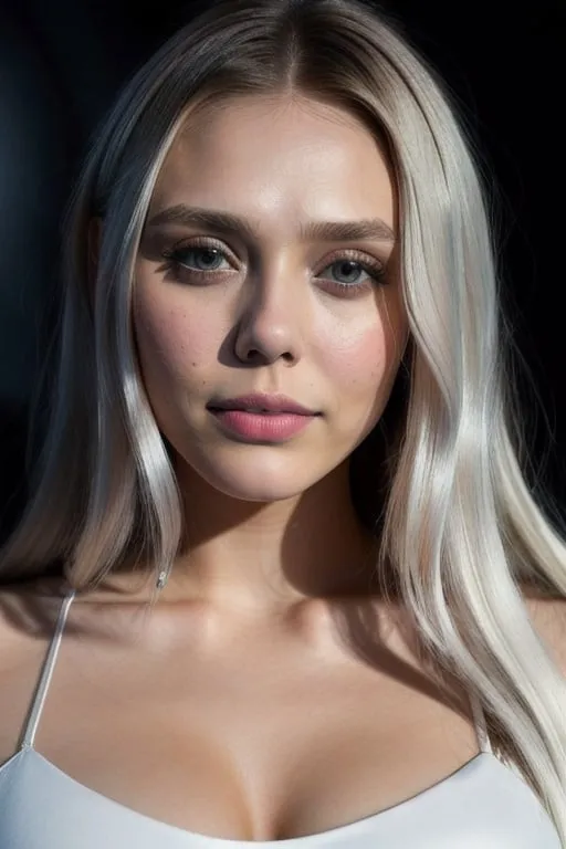 Prompt: portrait of elizabeth olsen merge with Alexandra Daddario, white hair, twenty years old, models, perfect skin, beautiful and gorgeous female, Hyper-Realistic, HD, detailed face, 8K resolution, dynamic lighting, hyperdetailed, symmetrical face, accurate anatomy, HD photo, HD portrait, highly detailed, very detailed, studio lighting, smooth skin, baby soft skin, ultra HD, plump lips