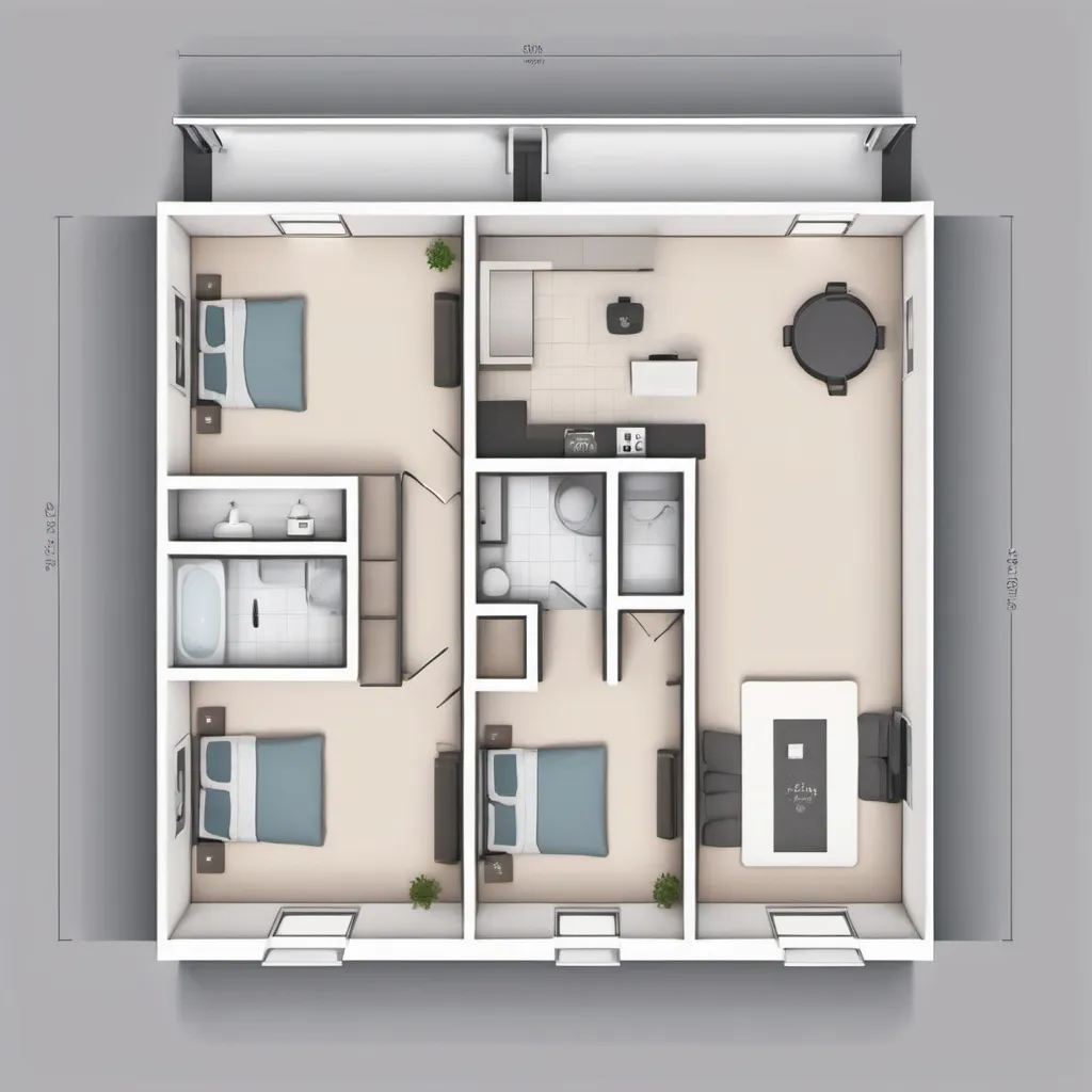 Prompt: Studio apartment floorplan, 2D vector illustrations, high quality, detailed layout, modern design, professional style, minimalistic, precise lines, clean and crisp, organized space, neutral color palette, top-notch, well-crafted, artistic floorplan, spacious layout, accurate representation, high-res, polished, architectural, detailed apartment, clear and precise, professional vector illustration, organized and efficient, minimalistic design