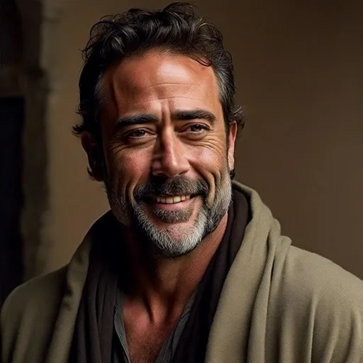 Prompt: <mymodel>A photograph of actor Jeffrey Dean Morgan in medieval noble clothing, handsome, charming, smiling, detailed facial features, realistic textures, high quality, photorealism, medieval setting, professional lighting, intricate details, beautiful art, muted colors