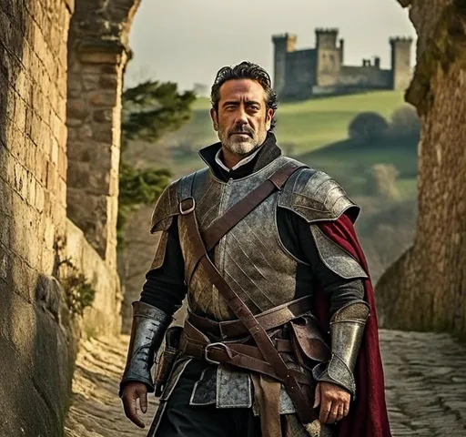 Prompt: <mymodel>A man in Midjourney style, wearing (medieval doublet and hose:1.1), (medieval Castle background:1.1), modelshoot style, (extremely detailed CG unity 8k wallpaper), professional majestic photography, (smile), (Nikon Z6 II Mirrorless Camera), 24mm, exposure blend, hdr, faded, extremely intricate, High (Detail:1.1), Sharp focus, dramatic, soft cinematic light, (looking at viewer), (detailed pupils), 4k textures, soft cinematic light, adobe lightroom, photolab, elegant, ((((cinematic look)))), soothing tones, insane details, hyperdetailed, low contrast
