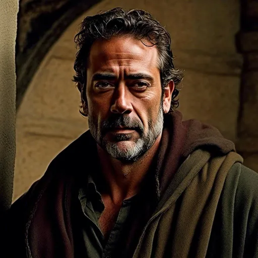 Prompt: <mymodel>A photorealistic depiction effrey Dean Morgan in medieval noble clothing, handsome, detailed facial features, realistic textures, high quality, photorealism, medieval setting, professional lighting, intricate details, beautiful art
