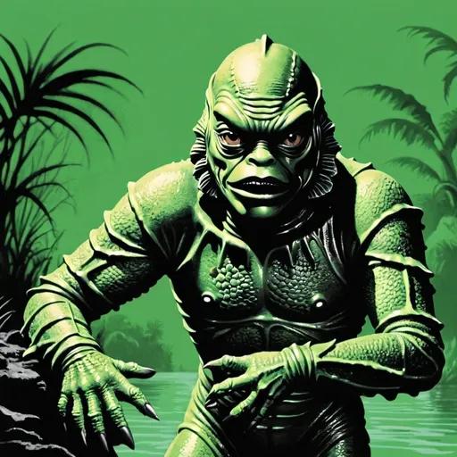 Prompt: Creature from the black lagoon green and black
