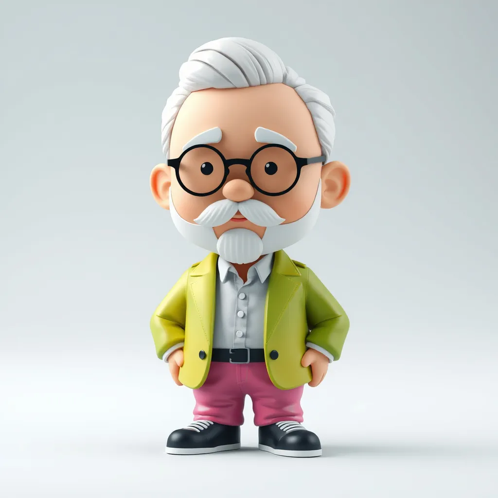 Prompt: Q-version figurine, bubble cushion, cute billionaire, big head and small body, smooth skin, wearing casual clothes with white hair and a small beard, wearing colorful suits, popular on Behance, style like Thomas Danton, 3D, C4D, 8K, HD