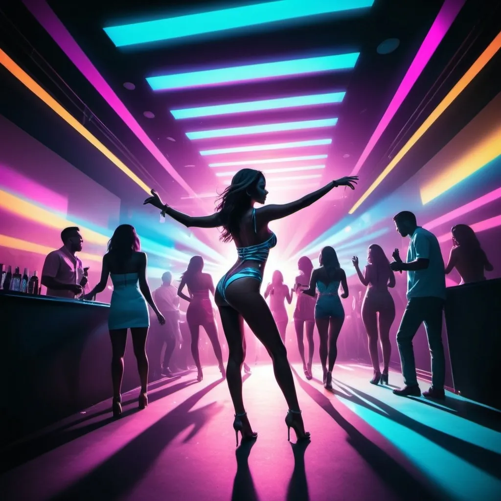 Prompt: Stellar style album cover of strobe lights in a club