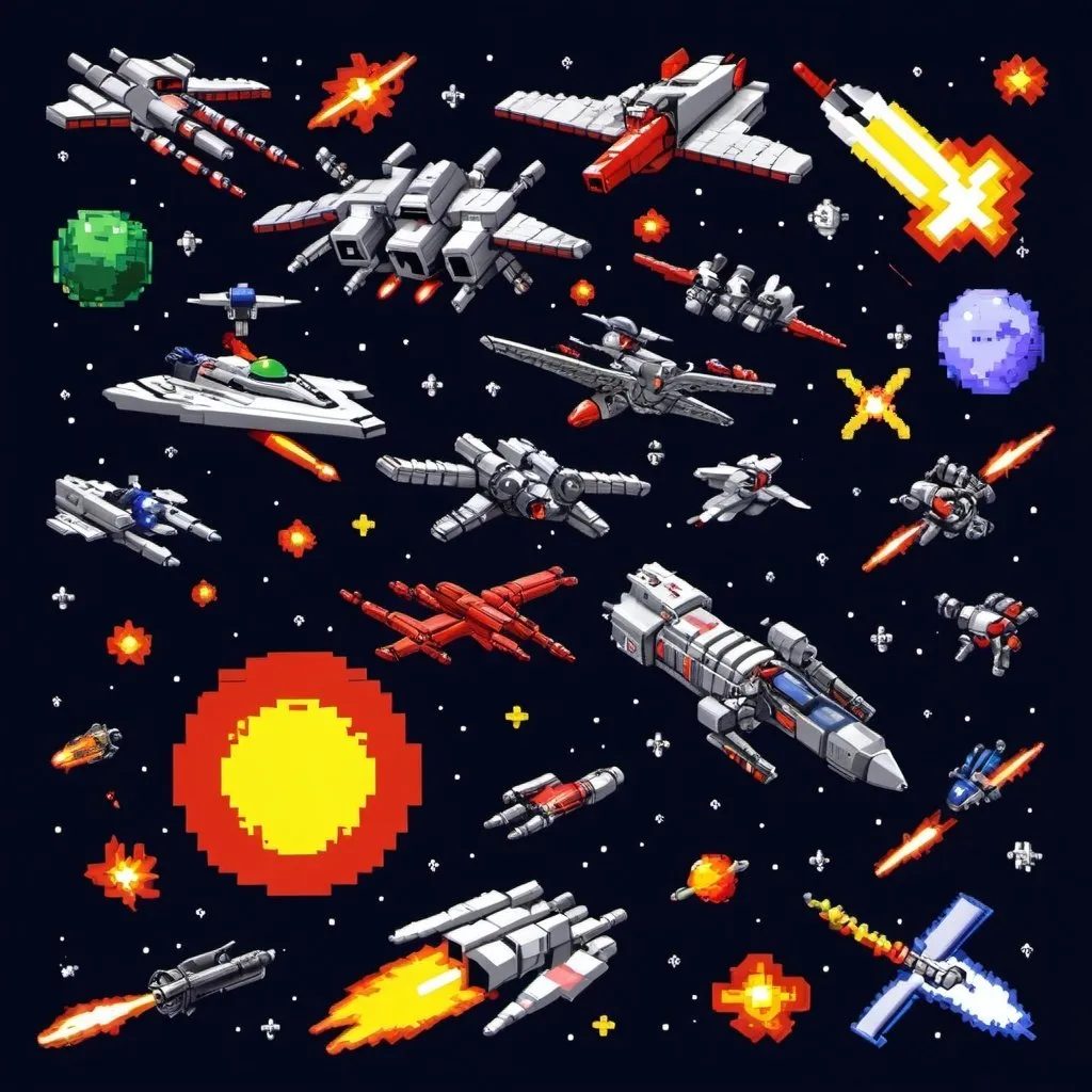 Prompt: 8-bit space battle