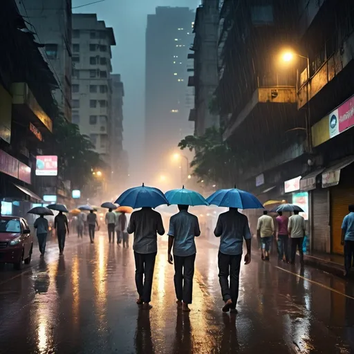 Prompt: Create a image of Mumbai in heavy raina