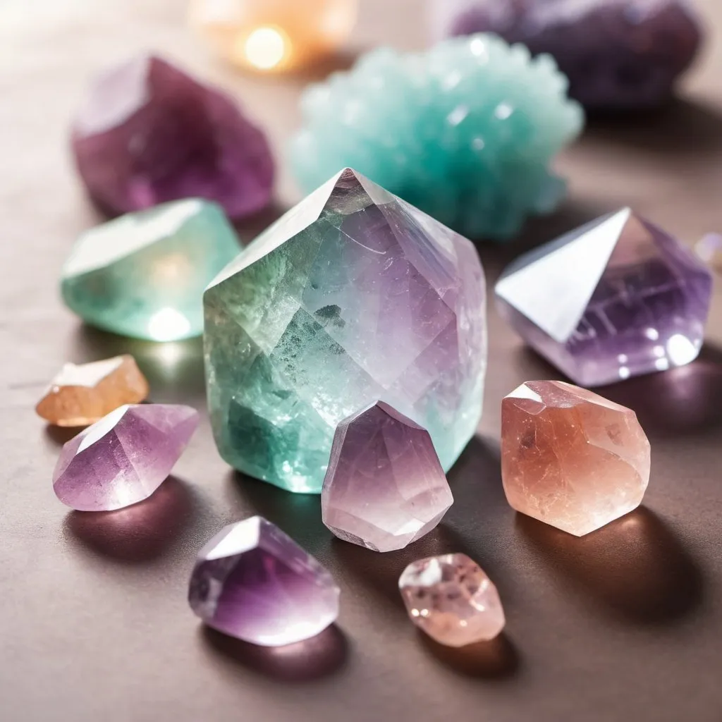 Prompt: beautiful healing crystals in soft light, magical atmosphere
