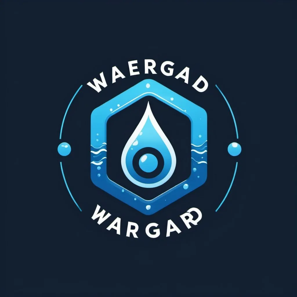 Prompt: Create a logo for an innovation company focused on pool drowning safety monitoring. Use the color blue and water references in a futuristic environment. The company name is watergard.ai
