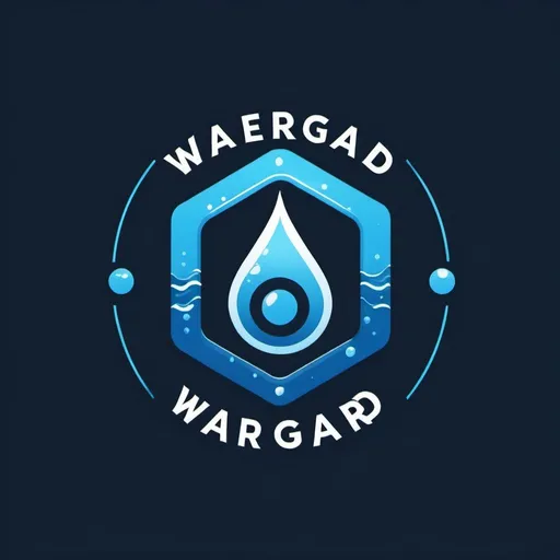 Prompt: Create a logo for an innovation company focused on pool drowning safety monitoring. Use the color blue and water references in a futuristic environment. The company name is watergard.ai