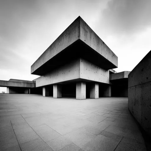Prompt: a large brutalist architecture, wide angle