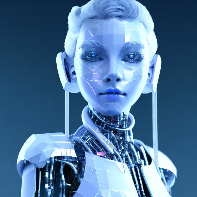 Prompt: Dressed like a very young Robotic Pleiadian Nordic blonde from the Galactic Federation of Light, wearing silver blue lipstick,high resolution, 3D render, style of cyberpunk 
