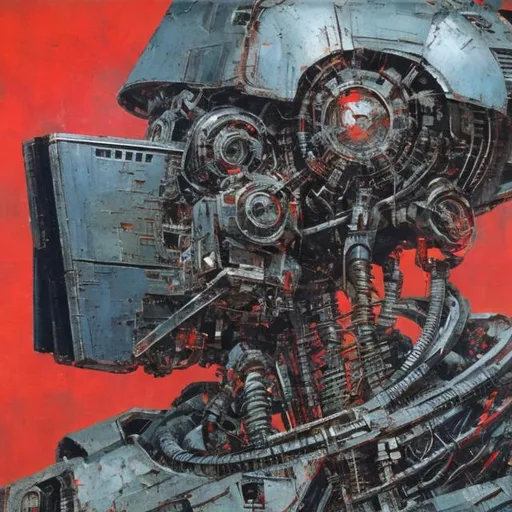 Prompt:   Soviet abstract 1985 painting, crisp, robotic cybernetic components, abused by its creators 