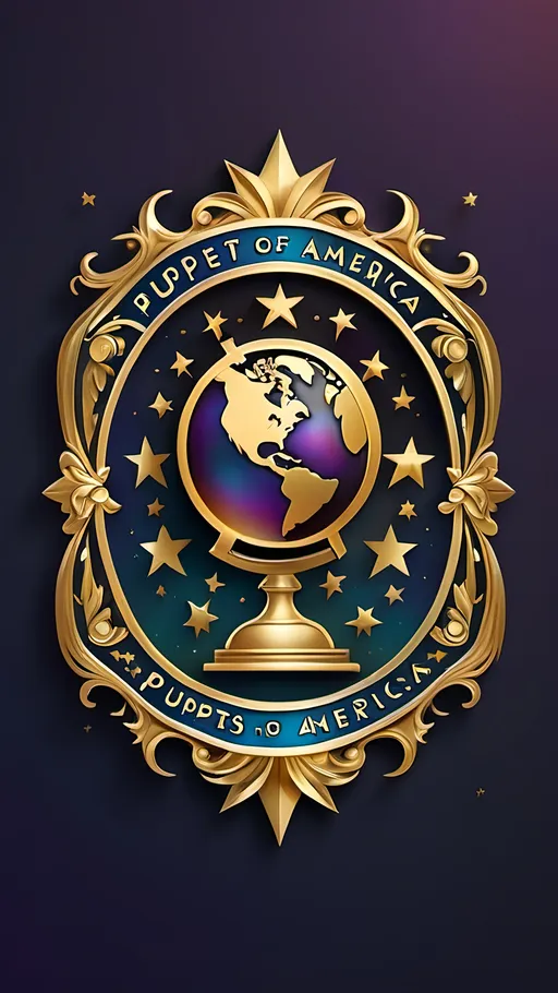 Prompt: “High-resolution logo for ‘Puppets of America’, elegant and ornate, serif lettering with luxurious gold foil accents, subtle holographic rainbow shimmer highlights, incorporating a small globe and starburst motif for history and inspiration, P.O.A. monogram subtly integrated, luxurious and collectible style, suitable for website header, cards, and promotional materials, transparent background, cinematic lighting, ultra-detailed, high-end, professional branding, visually striking, eye-catching.