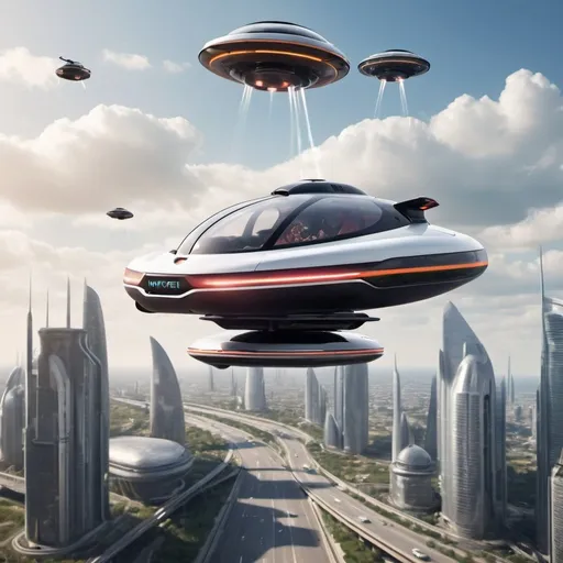 Prompt: Hovercar navigating the sky lanes of the future of tomorrow