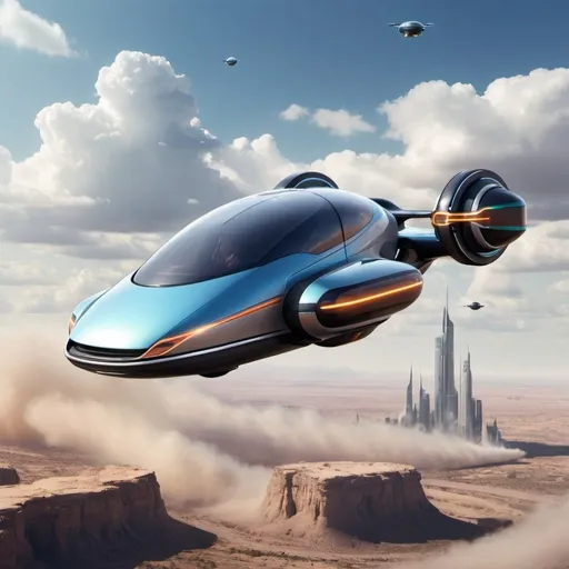 Prompt: Hovercar navigating the sky lanes of the future of tomorrow