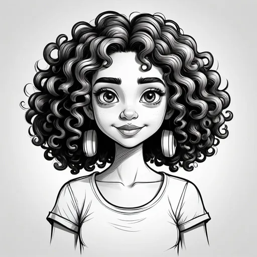 Prompt: MODERN egyptian girl cartoon character with curly hair sketch