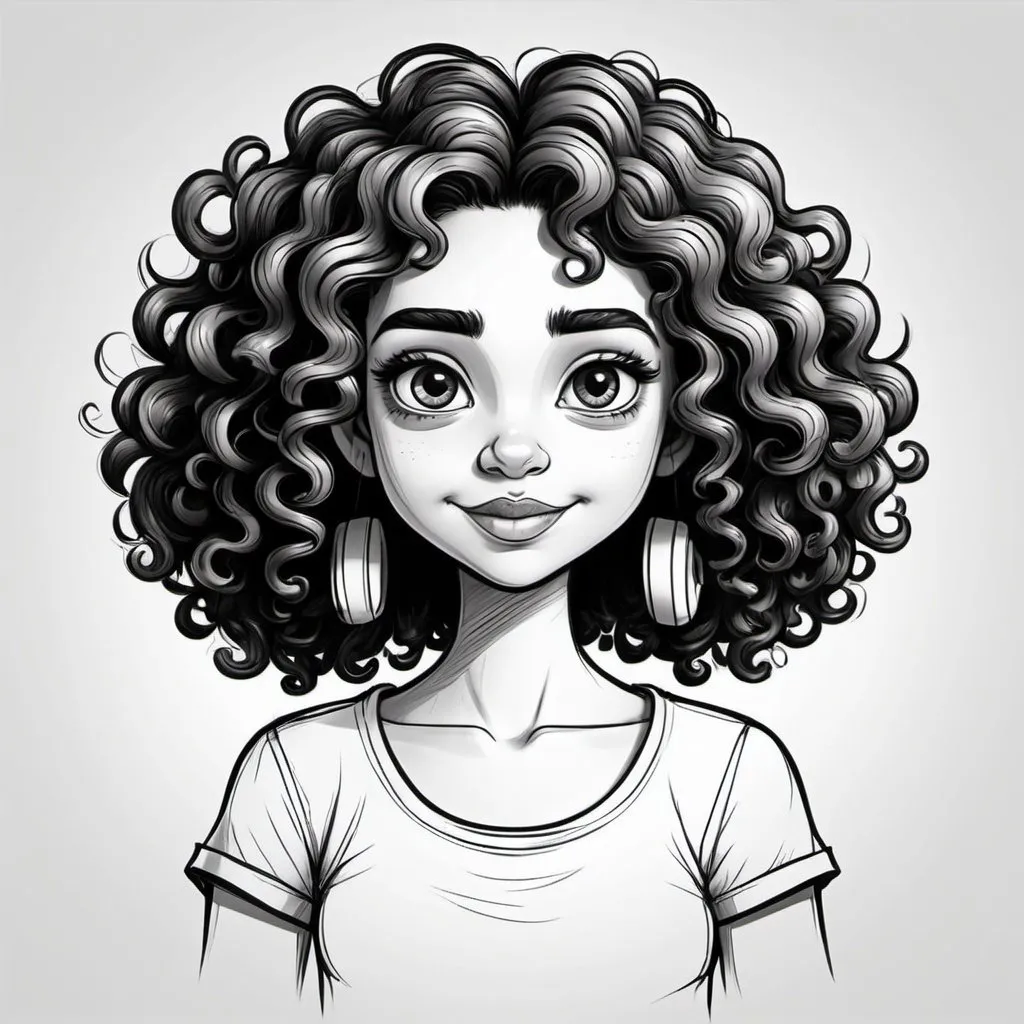 Prompt: MODERN egyptian girl cartoon character with curly hair sketch
