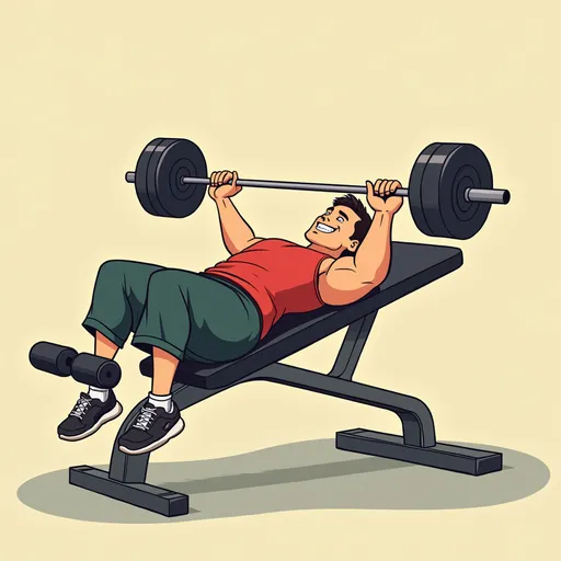 Prompt: FLAT BENCH PRESS CARTOON STYLE DEPICTING