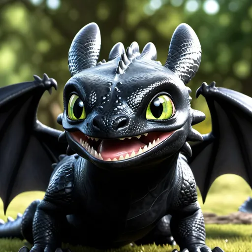 Prompt: Toothless the dragon photorealism.