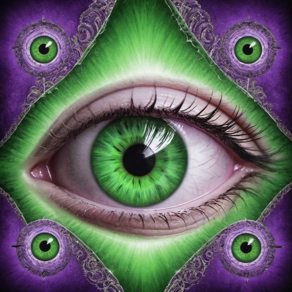 Prompt: All seeing green eye from the purple heaven