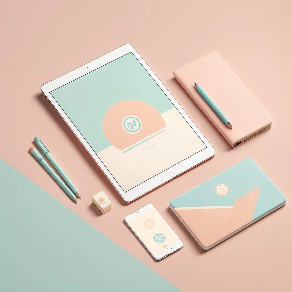 Prompt: a minimalist logo design, pastel colors and a retro aesthetic, ipencil and ipad