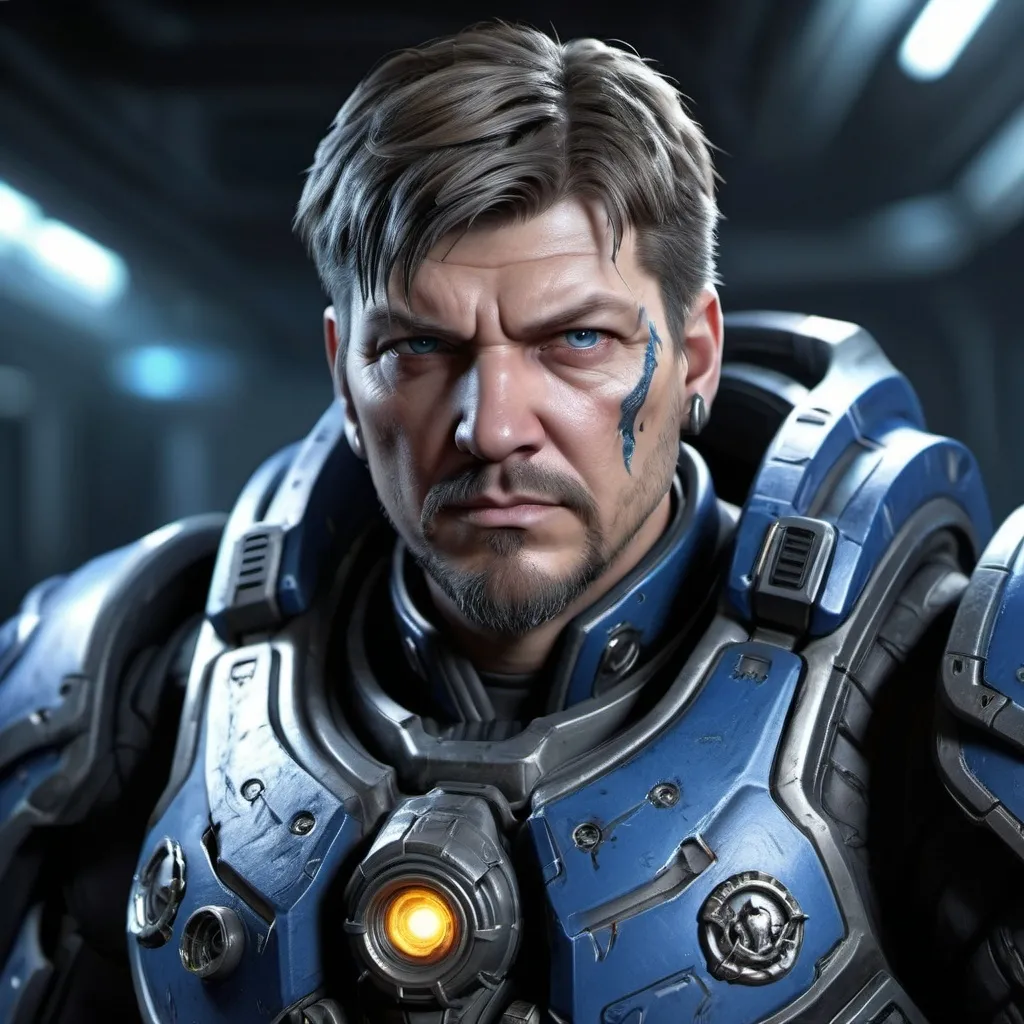 Prompt: A realist photo of Jim Raynor  self portrait from StarCraft 2  wearing a ghost sniper out fit from StarCraft 2 