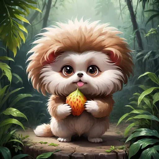 Prompt: Shi Shit Zu is a curious creature from the tropical rainforests of Canopia. This small, dog-like animal has long, silky fur and a playful demeanor. Standing at 1 foot tall, Shi Shit Zu has large, expressive eyes and a distinctive tuft of fur on its head. It is an omnivore, enjoying a diet of fruits, insects, and small mammals. Known for its loyalty and friendly nature, Shi Shit Zu is a favorite among children visiting the zoo. It is not dangerous and loves social interaction.


