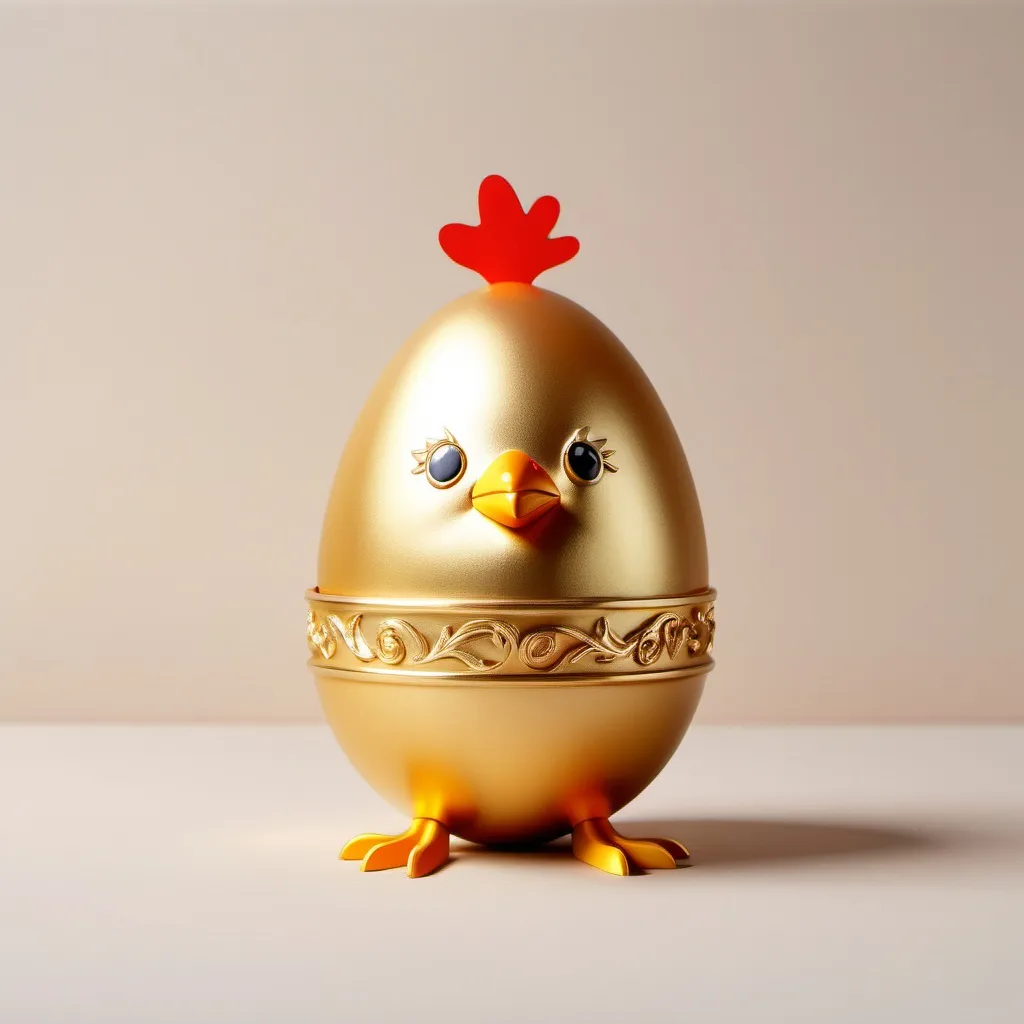 Prompt: Cute designer inspired golden chicken egg