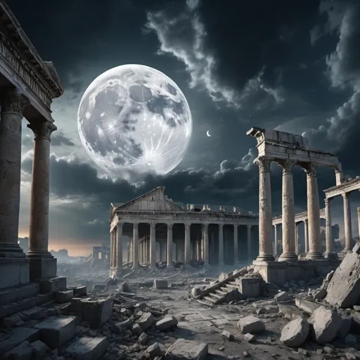 Prompt: The collapse of the modern Roman world from the moon 