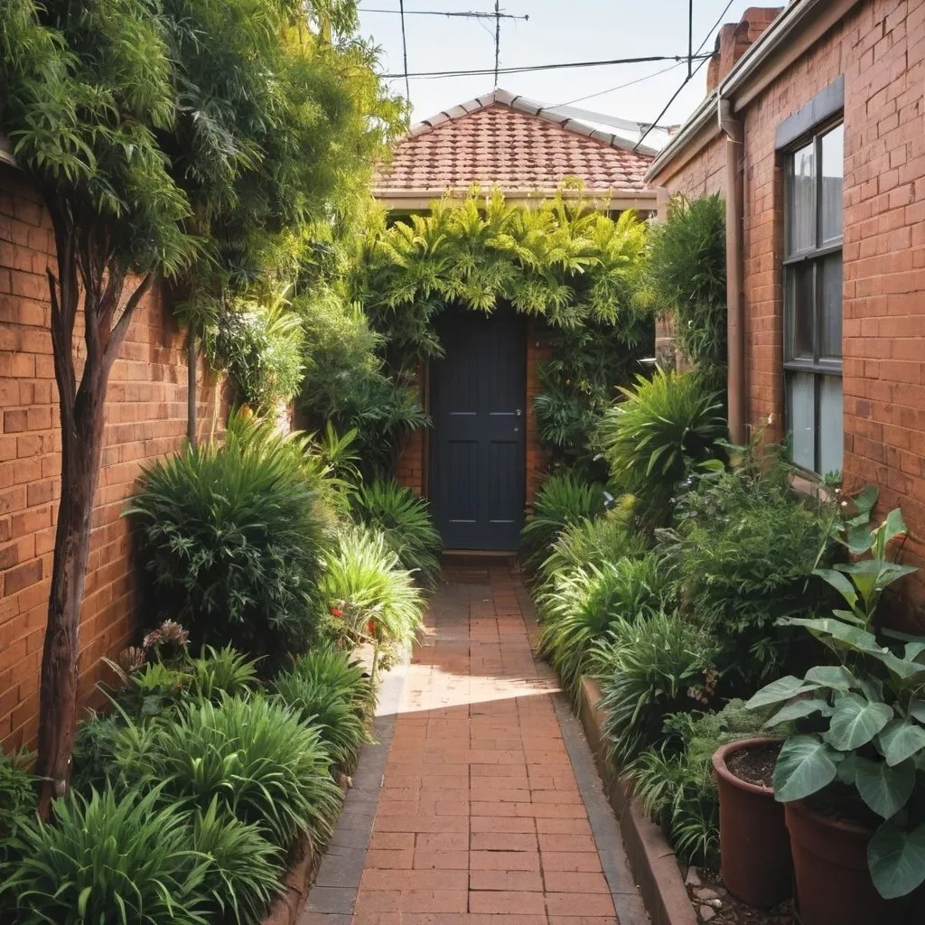 Prompt: Australian alleyway with a garden flourishing
