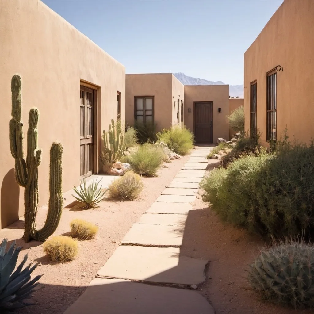 Prompt: Desert alleyway with an sunny garden
