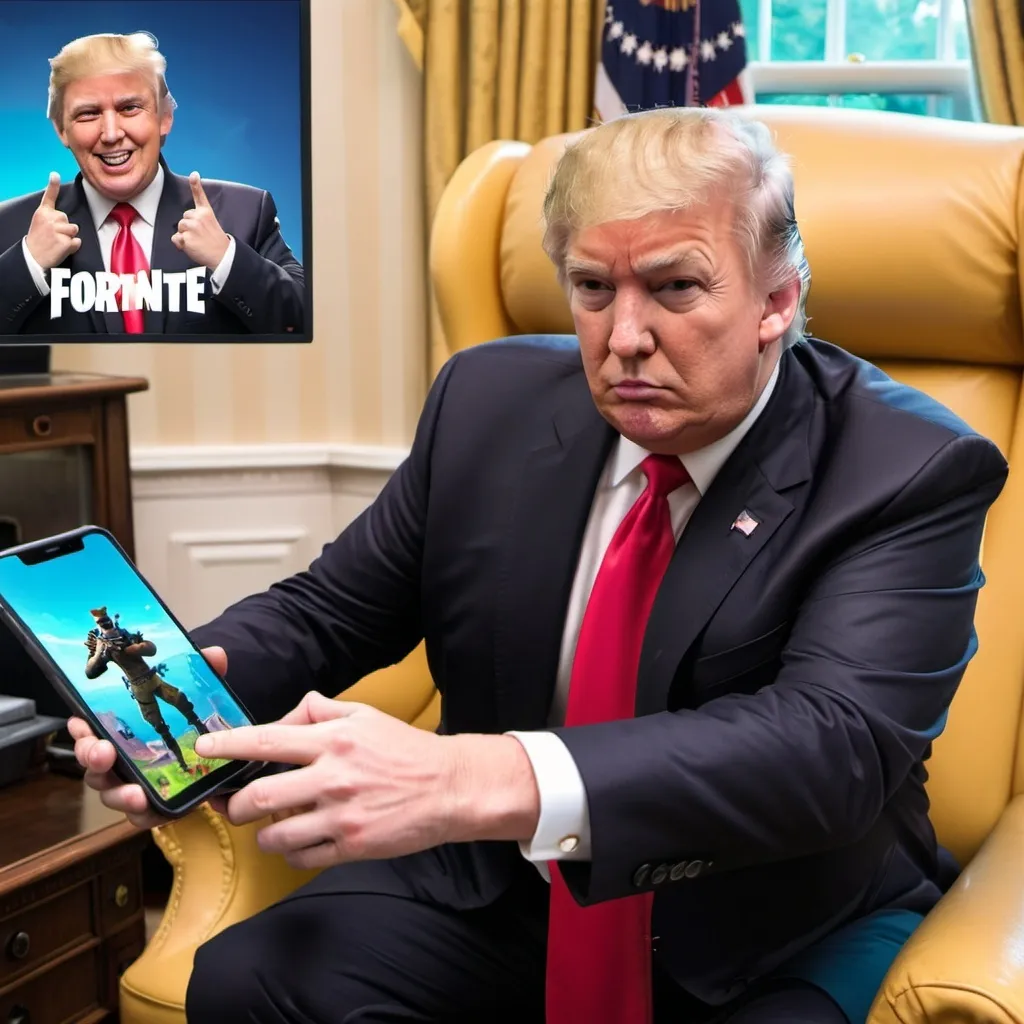 Prompt: donald trump playing  fortnite