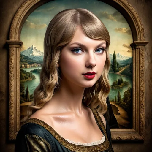 Prompt: Surrealistic portrait of Taylor Swift as the Mona Lisa, Salvador Dali style, melting features, dreamlike atmosphere, vibrant colors, intricate details, high quality, surrealism, Taylor Swift, Mona Lisa, Dali style, dreamlike, vibrant colors, melting features, detailed, atmospheric lighting