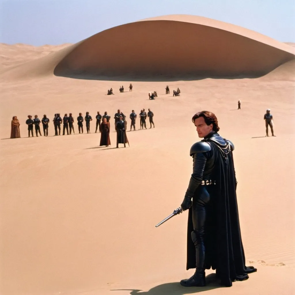 Prompt: Paul Atreides ruling the people of Dune