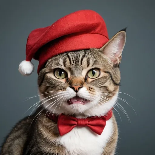 Prompt: I want you to create an image of a cat. The cat should be black, wearing a red hat, look old and angry. I will use the image as my profile picture