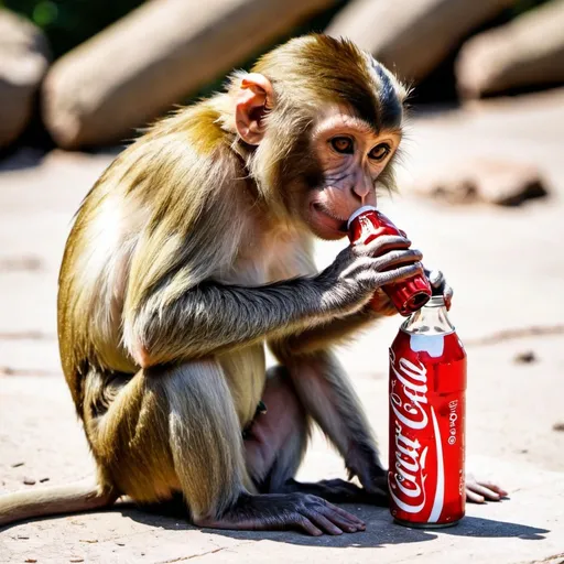 Prompt: A monkey drinking coke from a bottle