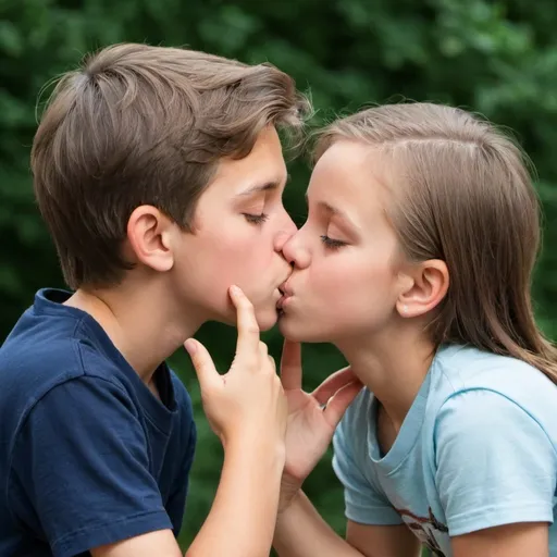 Prompt: a boy kissing a girl