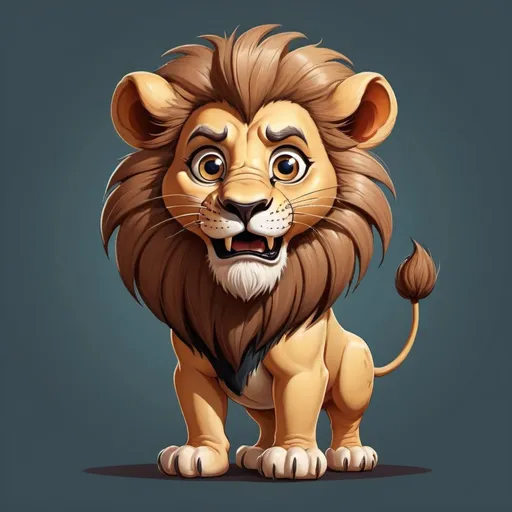 Prompt: A very powerful and funny lion with big eyes, presented in cartoon style