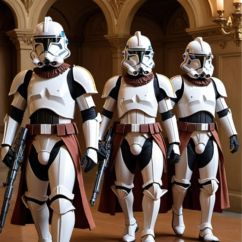 Prompt: Star Wars Clone Troopers with Baroque Armors
