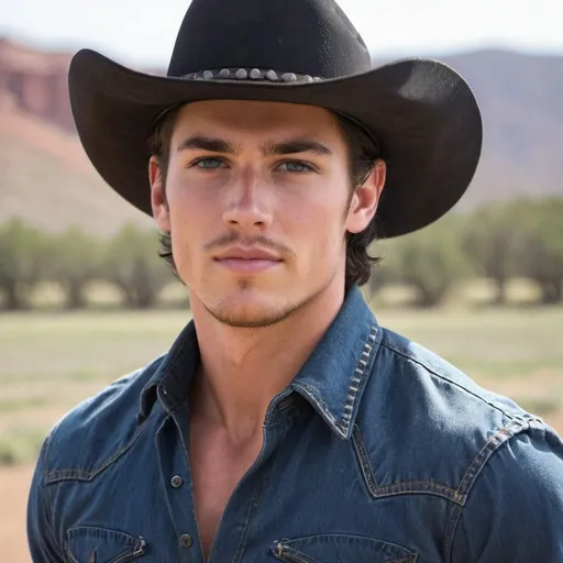 Prompt: kayce dutton, cowboy, tall, handsome, rugged, 24 years old, dark hair