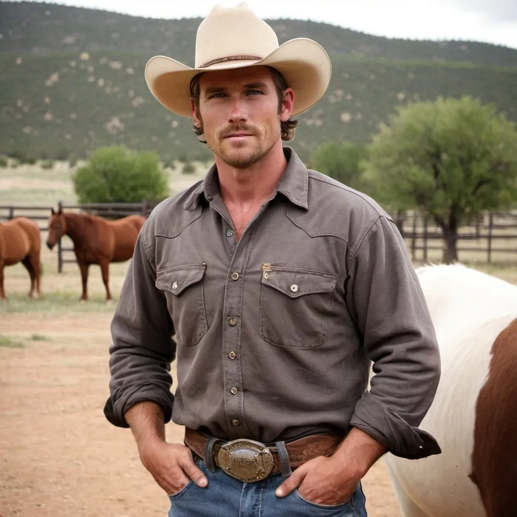 Prompt: random ranch hand, handsome, in his early thirties
