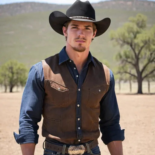 Prompt: kayce dutton, cowboy, tall, handsome, rugged, 24 years old