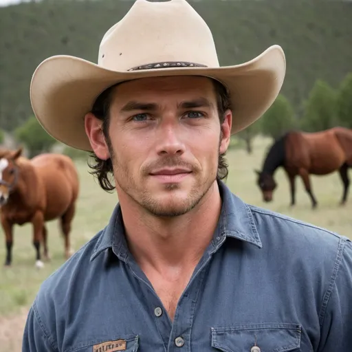 Prompt: random ranch hand, handsome, in his early thirties

