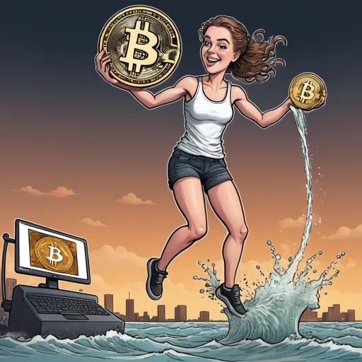 Prompt: caitlin clark dunking bitcoin cartoon
