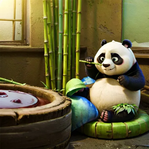 Prompt: a panda eating bamboo
