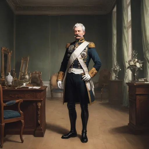 Prompt: make fredrick the great of Prussia standing in a room. no self portrait