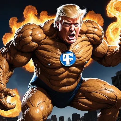 Prompt: Donald Trump as the Fantastic Four's Thing .