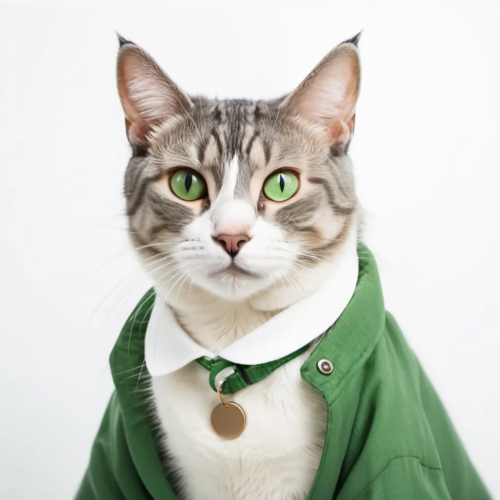 Prompt: cat wearing green with white background