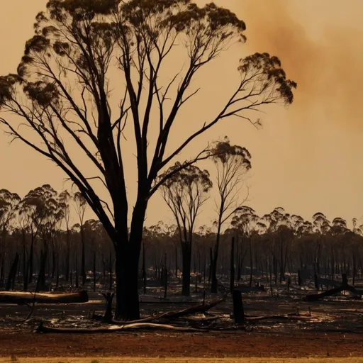 Prompt: australia burnt trees and town side rumble and brick darken
